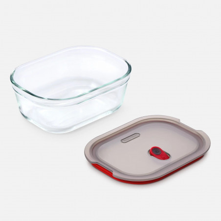 Set de 3 cutii pentru alimente Black+Blum Stack+Nest FBGR-BX-MPACK3, 0,9 l, dreptunghiulare, potrivite pentru cuptor, fără BPA, oțel inoxidabil, gri/roșu