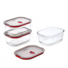 Set de 3 cutii pentru alimente Black+Blum Stack+Nest FBGR-BX-MPACK3, 0,9 l, dreptunghiulare, potrivite pentru cuptor, fără BPA, oțel inoxidabil, gri/roșu