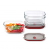 Set de 3 cutii pentru alimente Black+Blum Stack+Nest FBGR-BX-MPACK3, 0,9 l, dreptunghiulare, potrivite pentru cuptor, fără BPA, oțel inoxidabil, gri/roșu