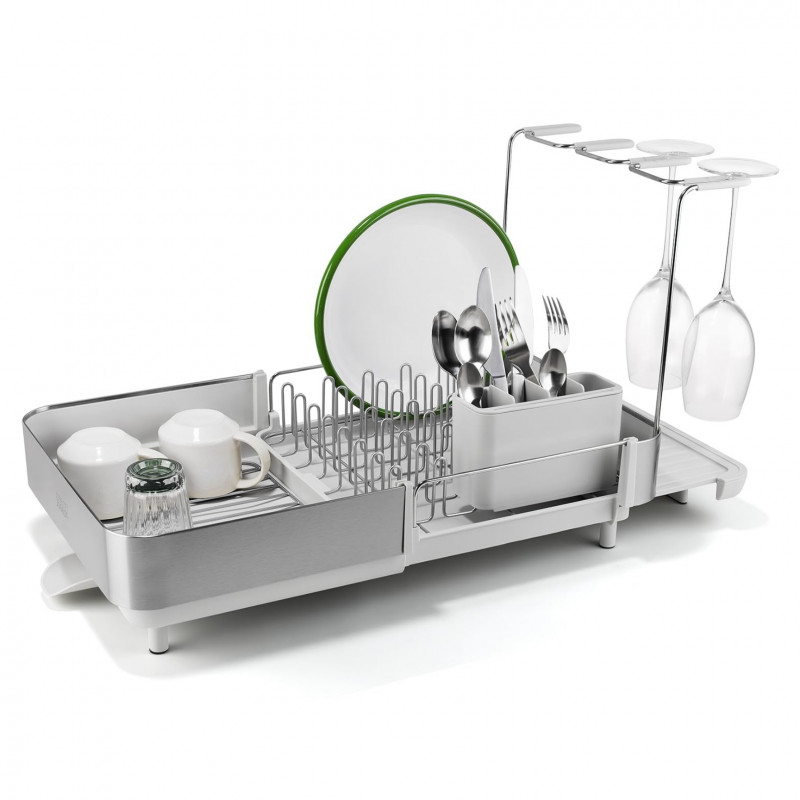 Uscator de vase Joseph Joseph Extend Steel Plus 6500041, Pana la 16 piese, Extensibil, Sine pentru pahare, Scurgere, Demontabil, Otel inoxidabil, Alb
