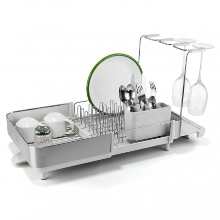 Uscator de vase Joseph Joseph Extend Steel Plus 6500041, Pana la 16 piese, Extensibil, Sine pentru pahare, Scurgere, Demontabil, Otel inoxidabil, Alb