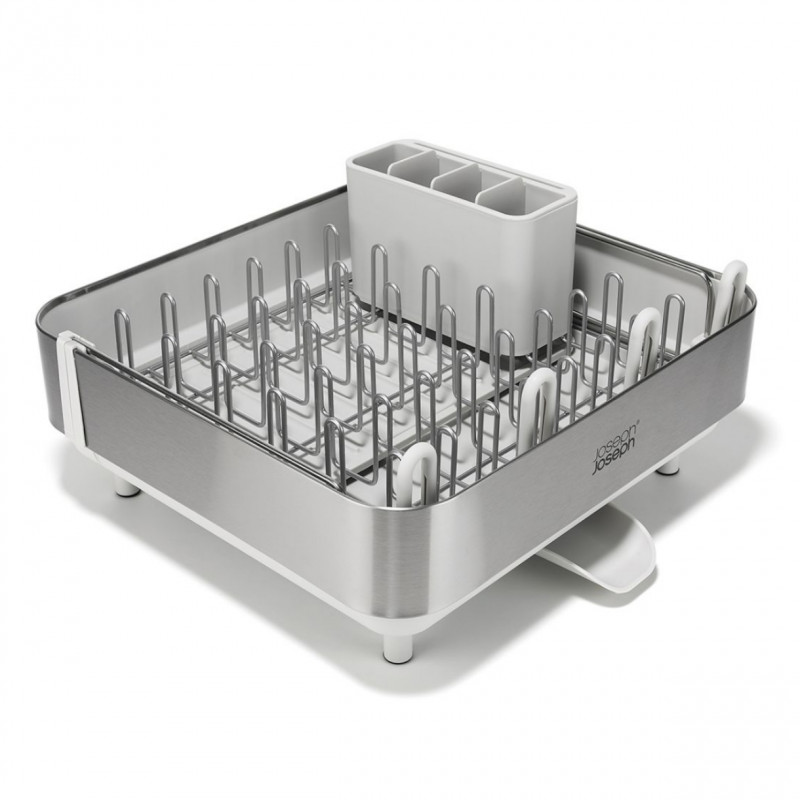 Uscator de vase Joseph Joseph Extend Steel Plus 6500041, Pana la 16 piese, Extensibil, Sine pentru pahare, Scurgere, Demontabil, Otel inoxidabil, Alb