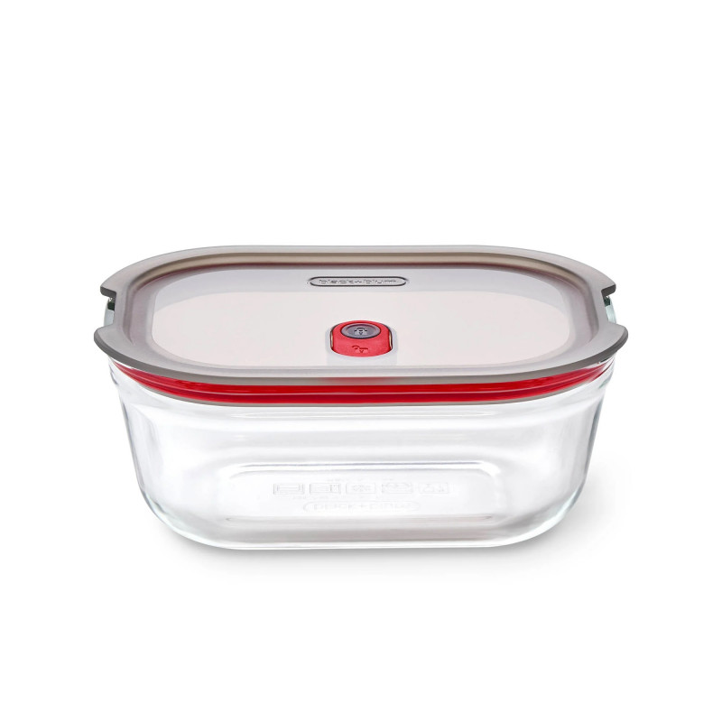 Cutie pentru alimente Black+Blum Stack+Nest FBGR-BX-M017, 0,9 l, dreptunghiulară, potrivită pentru cuptor, fără BPA, sticlă borosilicată, gri/roșu