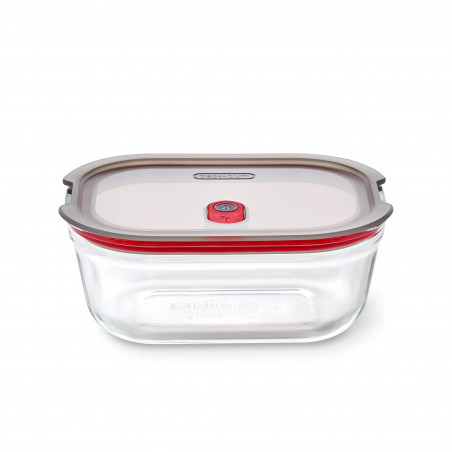 Cutie pentru alimente Black+Blum Stack+Nest FBGR-BX-M017, 0,9 l, dreptunghiulară, potrivită pentru cuptor, fără BPA, sticlă borosilicată, gri/roșu