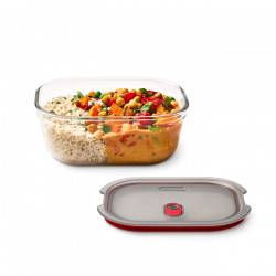 Cutie pentru alimente Black+Blum Stack+Nest FBGR-BX-M017, 0,9 l, dreptunghiulară, potrivită pentru cuptor, fără BPA, sticlă borosilicată, gri/roșu