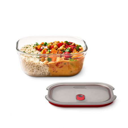 Cutie pentru alimente Black+Blum Stack+Nest FBGR-BX-M017, 0,9 l, dreptunghiulară, potrivită pentru cuptor, fără BPA, sticlă borosilicată, gri/roșu