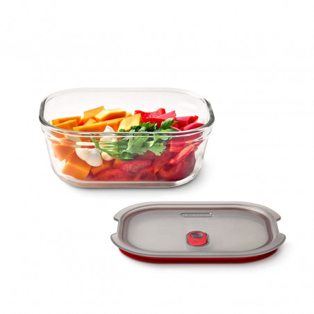 Cutie pentru alimente Black+Blum Stack+Nest FBGR-BX-M017, 0,9 l, dreptunghiulară, potrivită pentru cuptor, fără BPA, sticlă borosilicată, gri/roșu