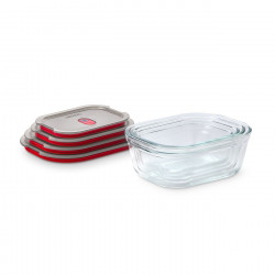 Set de 4 cutii pentru alimente Black+Blum Stack+Nest FBGR-BX-PACK4, 0,38/0,6/0,9/1,2 l, dreptunghiulare, potrivite pentru cuptor, fără BPA, oțel inoxidabil, gri/roșu