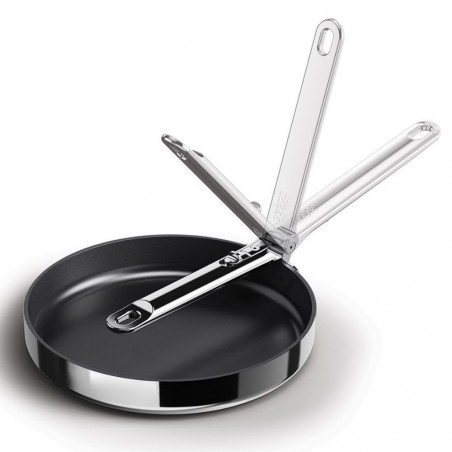 Tigaie adâncă Joseph Joseph Space 1000058, 24 cm, mâner pliabil, acoperire ceramică, utilizabilă la cuptor până la 232 °C, compatibilă cu plitele cu inducție, argintiu/negru