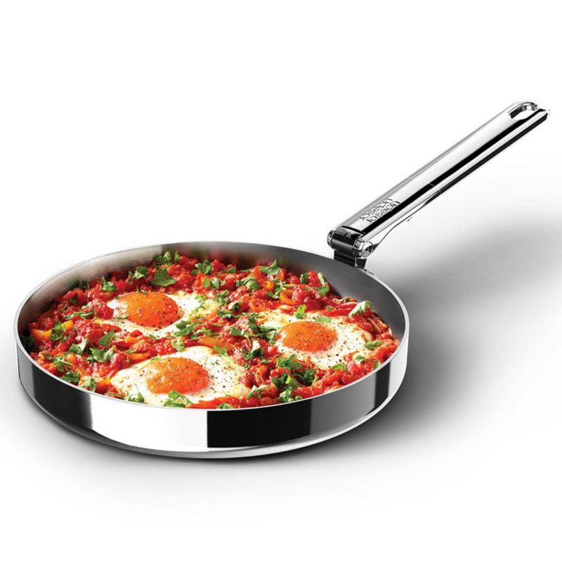 Tigaie adâncă Joseph Joseph Space 1000025, 24 cm, mâner rabatabil, oțel inoxidabil, cuptor până la 232 °C, inducție, inox