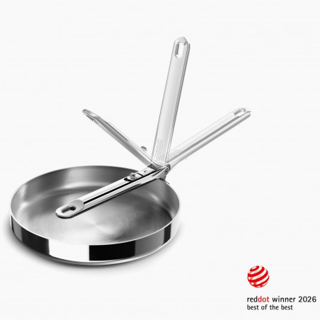 Tigaie adâncă Joseph Joseph Space 1000025, 24 cm, mâner rabatabil, oțel inoxidabil, cuptor până la 232 °C, inducție, inox