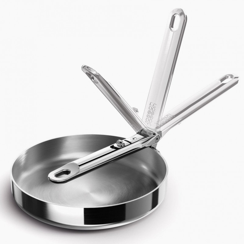 Tigaie adâncă Joseph Joseph Space 1000025, 24 cm, mâner rabatabil, oțel inoxidabil, cuptor până la 232 °C, inducție, inox