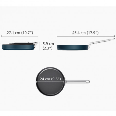 Tigaie adâncă Joseph Joseph Space 45041, 24 cm, mâner pliabil, acoperire ceramică, se poate folosi la cuptor până la 232 °C, compatibilă cu plitele cu inducție, albastră