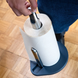 Suport pentru hârtie de bucătărie Joseph Joseph Hold™ 8500003, Braț cu arc, Ușor de utilizat cu o singură mână, Bază robustă, Negru/argintiu
