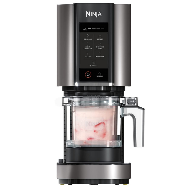Aparat de înghețată 7-în-1 Ninja CREAMi NC302EU, 800 W, 2 x 493 ml, Creamify, Re-Spin, Adăugare de bucăți, Program fitness/keto, Personalizare, Negru/gri