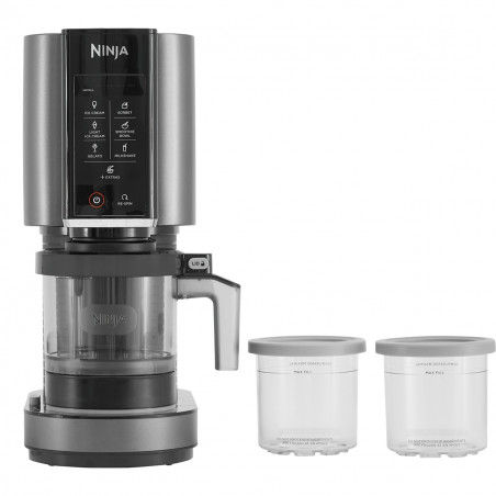 Aparat de înghețată 7-în-1 Ninja CREAMi NC302EU, 800 W, 2 x 493 ml, Creamify, Re-Spin, Adăugare de bucăți, Program fitness/keto, Personalizare, Negru/gri