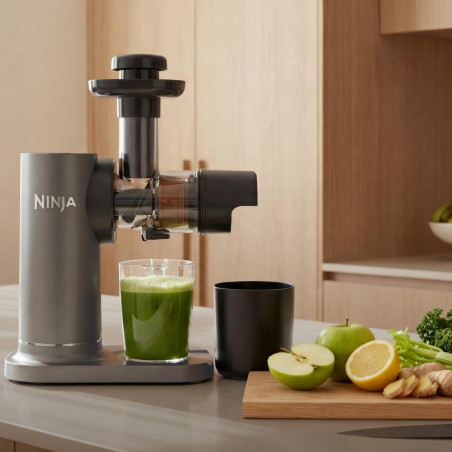 Storcator de fructe 3in1 Ninja NeverClog JC152EU, 150 W, 700 ml, Presare la rece, Taiere, Razuire, Filtre pentru pulpa, Gri
