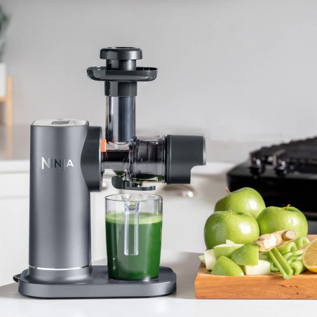 Storcator de fructe 3in1 Ninja NeverClog JC152EU, 150 W, 700 ml, Presare la rece, Taiere, Razuire, Filtre pentru pulpa, Gri