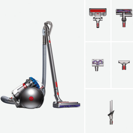 Aspirator fără sac Dyson Cinetic BigBall Absolute 2 447250-01, 700 W, 150 AW, 0,8 l, 35 de cicloni, Redresare automată în caz de răsturnare, 5 accesorii, nichel/albastru