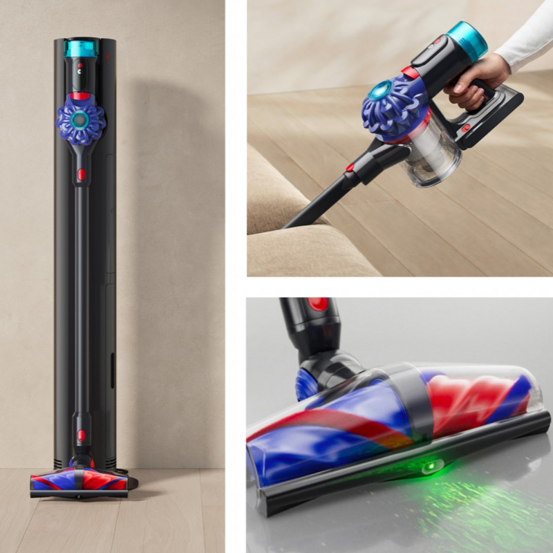 Aspirator vertical + Stație de încărcare cu golire automată Dyson V10 Konical Moulded 594030-01, 150AW, 0,5 l, 60 min, 3 moduri, HEPA, Golire igienică, Fără încurcături, Negru