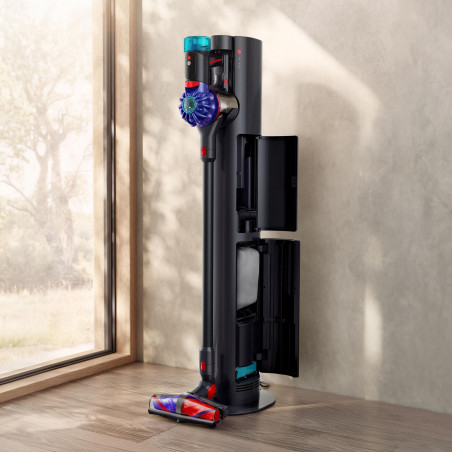 Aspirator vertical + Stație de încărcare cu golire automată Dyson V10 Konical Moulded 594030-01, 150AW, 0,5 l, 60 min, 3 moduri, HEPA, Golire igienică, Fără încurcături, Negru