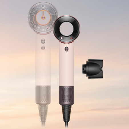 Uscător de păr Dyson HD19 Travel™ 492457-01, 1220 W, 11,6 l/s, 2 viteze, 3 niveluri de temperatură, Air Multiplier, control inteligent al căldurii, ceramic roz/roz auriu