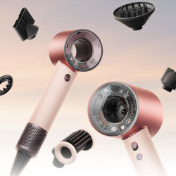 Uscător de păr Dyson HD19 Travel™ 492457-01, 1220 W, 11,6 l/s, 2 viteze, 3 niveluri de temperatură, Air Multiplier, control inteligent al căldurii, ceramic roz/roz auriu