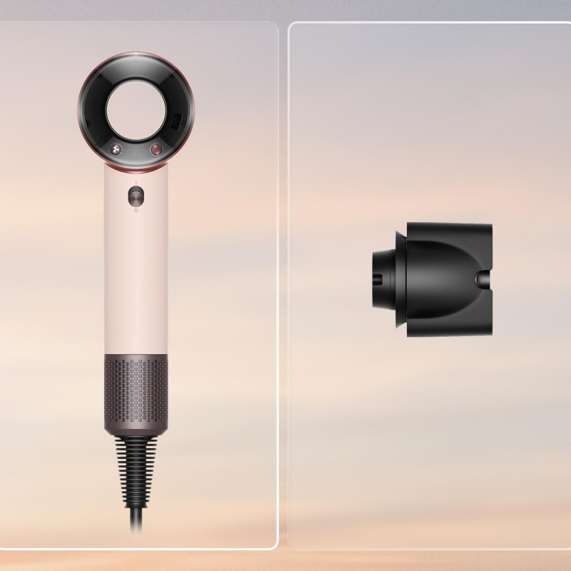 Uscător de păr Dyson HD19 Travel™ 492457-01, 1220 W, 11,6 l/s, 2 viteze, 3 niveluri de temperatură, Air Multiplier, control inteligent al căldurii, ceramic roz/roz auriu