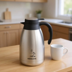 Cană termică de conferință pentru ceai Kinghoff KH 2095, 2 l, pereți dubli, corp din oțel inoxidabil, inox/negru