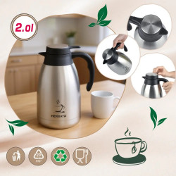 Cană termică de conferință pentru ceai Kinghoff KH 2095, 2 l, pereți dubli, corp din oțel inoxidabil, inox/negru