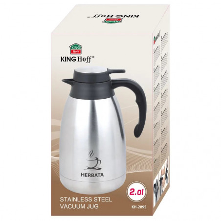 Cană termică de conferință pentru ceai Kinghoff KH 2095, 2 l, pereți dubli, corp din oțel inoxidabil, inox/negru