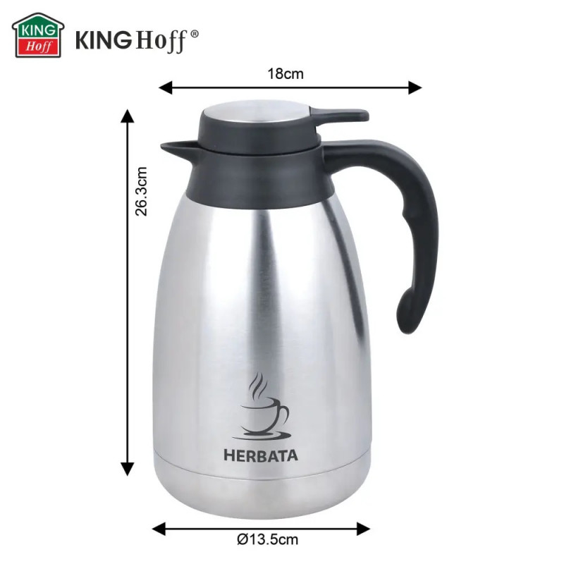 Cană termică de conferință pentru ceai Kinghoff KH 2095, 2 l, pereți dubli, corp din oțel inoxidabil, inox/negru