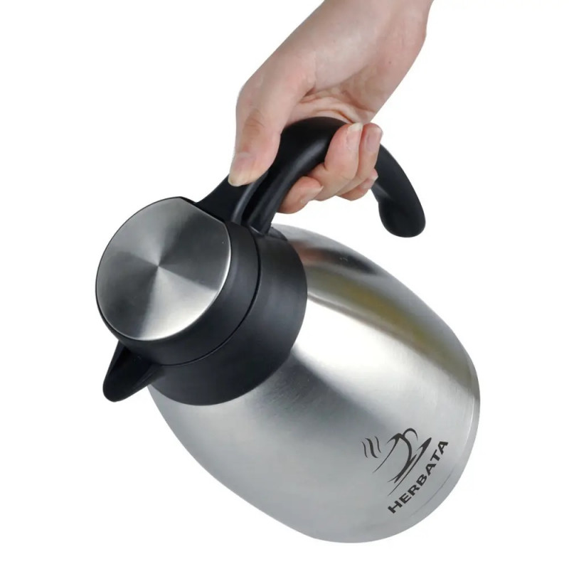 Cană termică de conferință pentru ceai Kinghoff KH 2095, 2 l, pereți dubli, corp din oțel inoxidabil, inox/negru