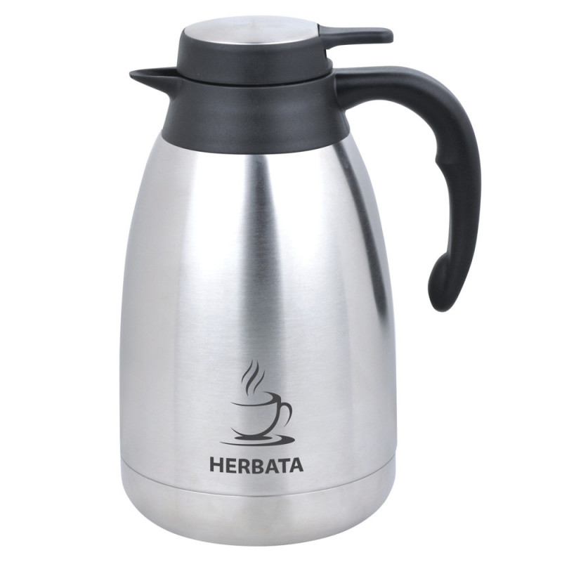 Cană termică de conferință pentru ceai Kinghoff KH 2095, 2 l, pereți dubli, corp din oțel inoxidabil, inox/negru