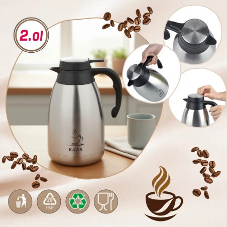 Termos de cafea pentru conferințe Kinghoff KH 2094, 2 l, pereți dubli, corp din oțel inoxidabil, inox/negru