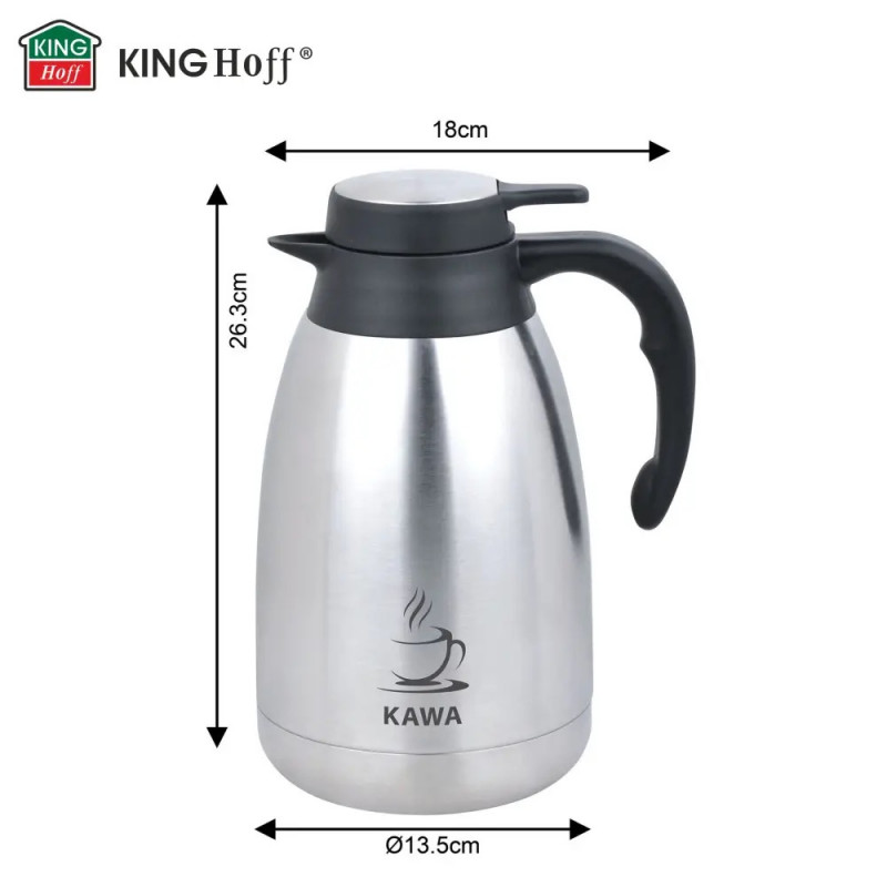 Termos de cafea pentru conferințe Kinghoff KH 2094, 2 l, pereți dubli, corp din oțel inoxidabil, inox/negru