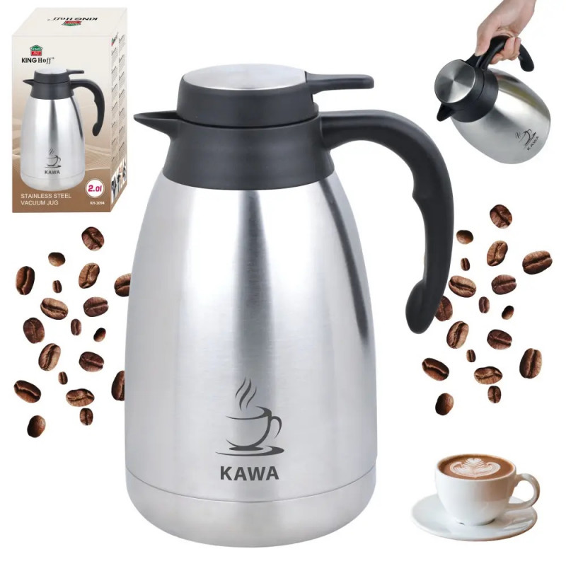 Termos de cafea pentru conferințe Kinghoff KH 2094, 2 l, pereți dubli, corp din oțel inoxidabil, inox/negru