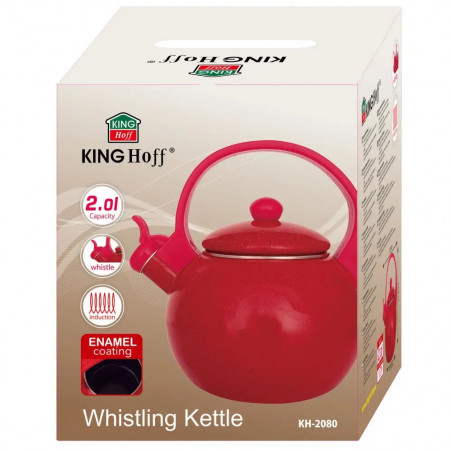 Ceainic cu fluier Kinghoff KH 2080, 2 l, interior emailat, compatibil cu plitele cu inducție, roșu