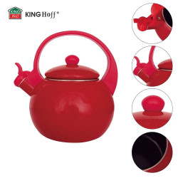 Ceainic cu fluier Kinghoff KH 2080, 2 l, interior emailat, compatibil cu plitele cu inducție, roșu