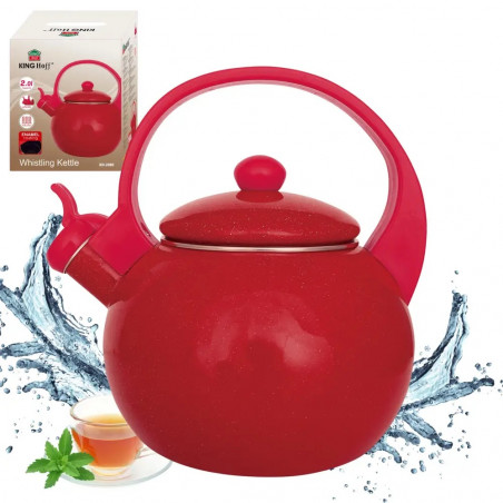 Ceainic cu fluier Kinghoff KH 2080, 2 l, interior emailat, compatibil cu plitele cu inducție, roșu