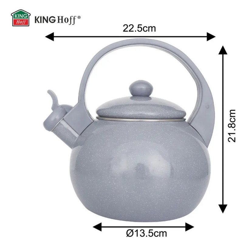 Ceainic cu fluier Kinghoff KH 2079, 2 l, interior emailat, compatibil cu plitele cu inducție, gri