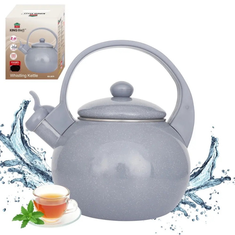Ceainic cu fluier Kinghoff KH 2079, 2 l, interior emailat, compatibil cu plitele cu inducție, gri