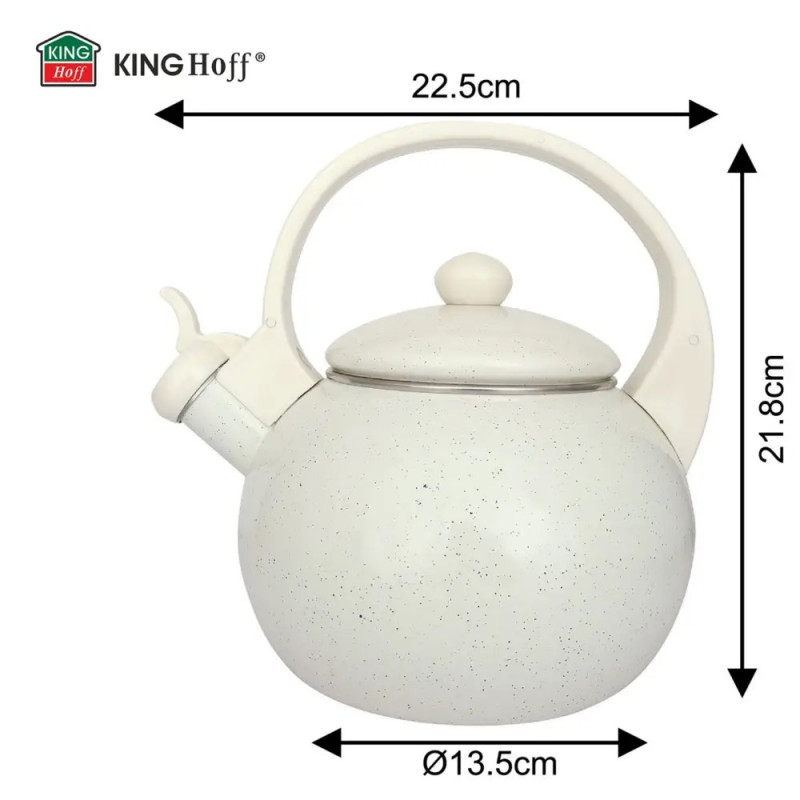 Ceainic cu fluier Kinghoff KH 2040, 2 l, interior emailat, compatibil cu plitele cu inducție, culoare crem