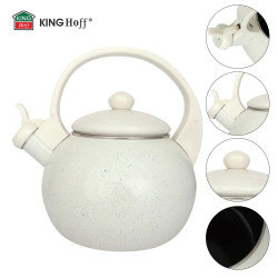 Ceainic cu fluier Kinghoff KH 2040, 2 l, interior emailat, compatibil cu plitele cu inducție, culoare crem