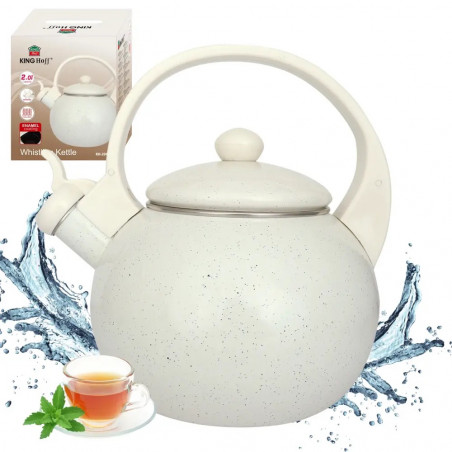 Ceainic cu fluier Kinghoff KH 2040, 2 l, interior emailat, compatibil cu plitele cu inducție, culoare crem