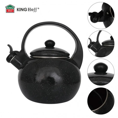 Ceainic cu fluier Kinghoff KH 2039, 2 l, interior emailat, compatibil cu plitele cu inducție, negru