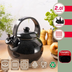 Ceainic cu fluier Kinghoff KH 2039, 2 l, interior emailat, compatibil cu plitele cu inducție, negru