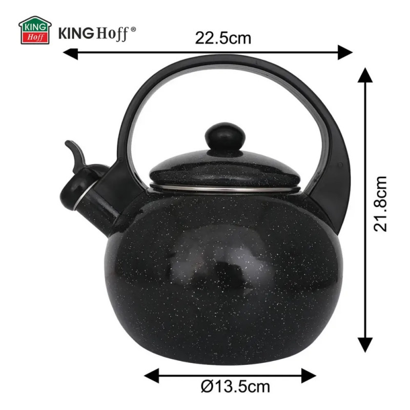 Ceainic cu fluier Kinghoff KH 2039, 2 l, interior emailat, compatibil cu plitele cu inducție, negru