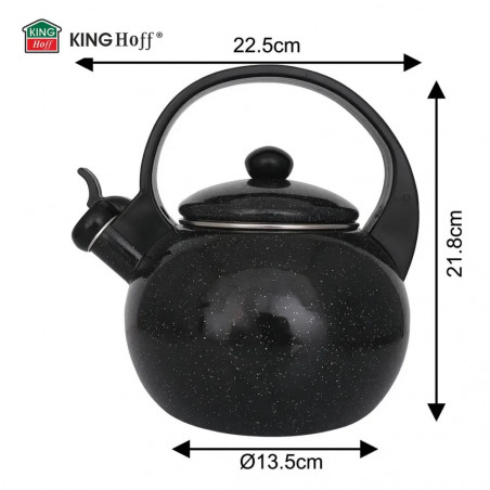 Ceainic cu fluier Kinghoff KH 2039, 2 l, interior emailat, compatibil cu plitele cu inducție, negru
