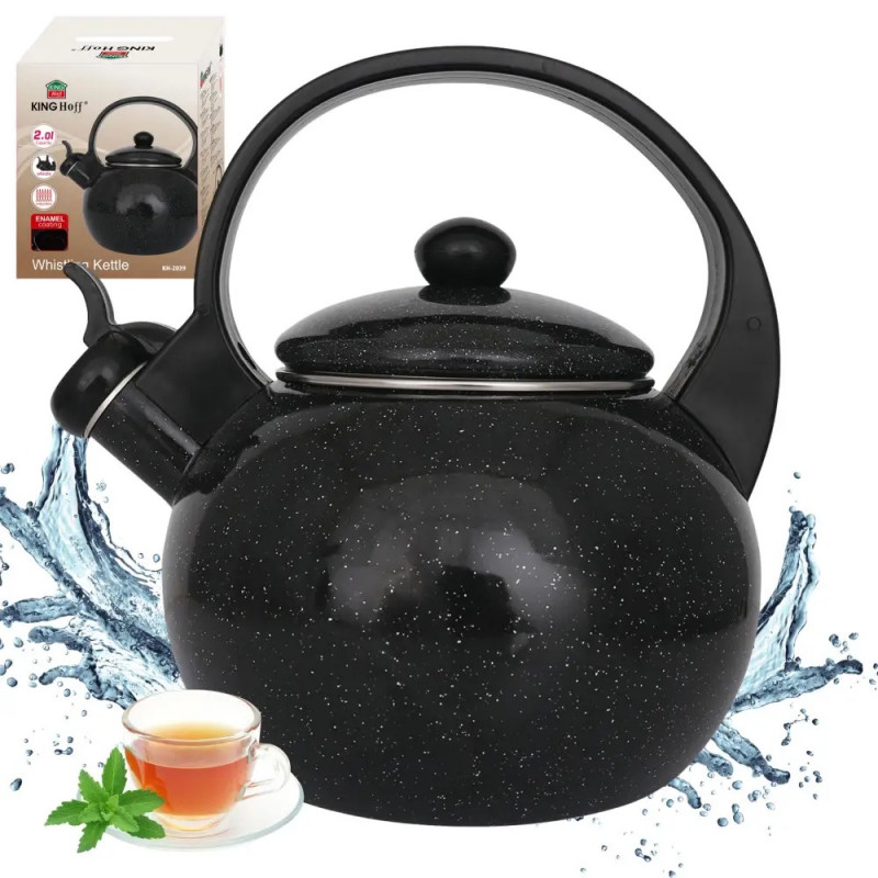 Ceainic cu fluier Kinghoff KH 2039, 2 l, interior emailat, compatibil cu plitele cu inducție, negru